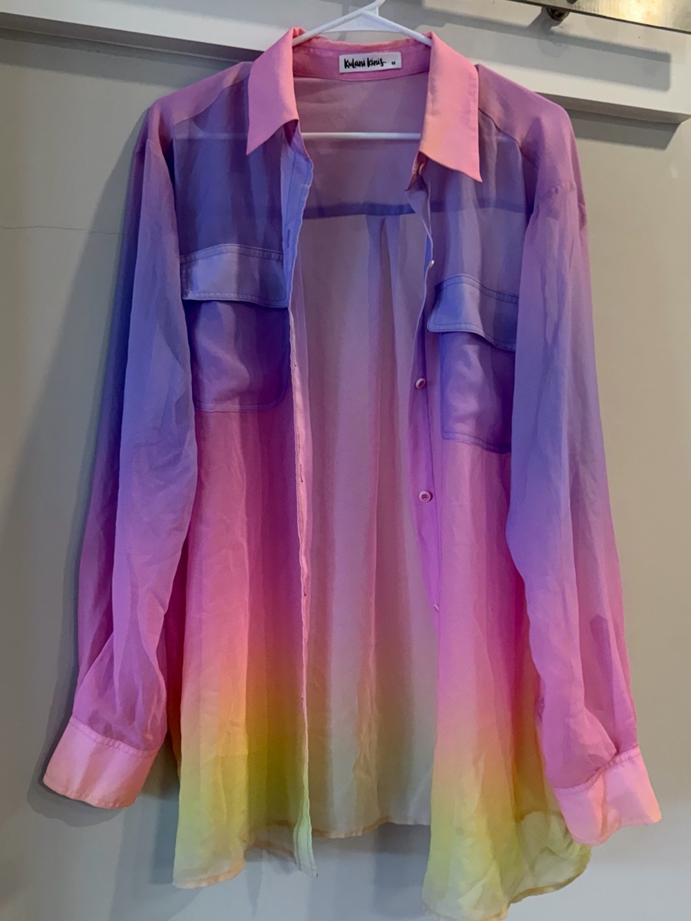 Kulani Kinis Stardust Ombré Sheer Button Down Shirt Medium